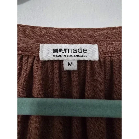 LA Made Womens lightweight long Sleeve Shirt V Neck Stretch Brown Size Medium - Picture 3 of 5